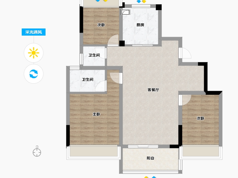 江苏省-镇江市-中南·林清月雅苑-86.72-户型库-采光通风