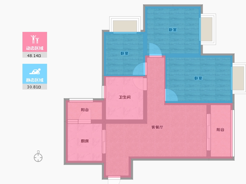 重庆-重庆市-新城光屿-69.36-户型库-动静分区