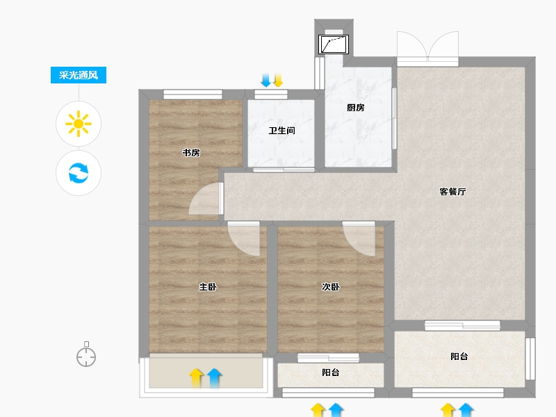 河南省-郑州市-汇泉西悦城8号院-65.00-户型库-采光通风