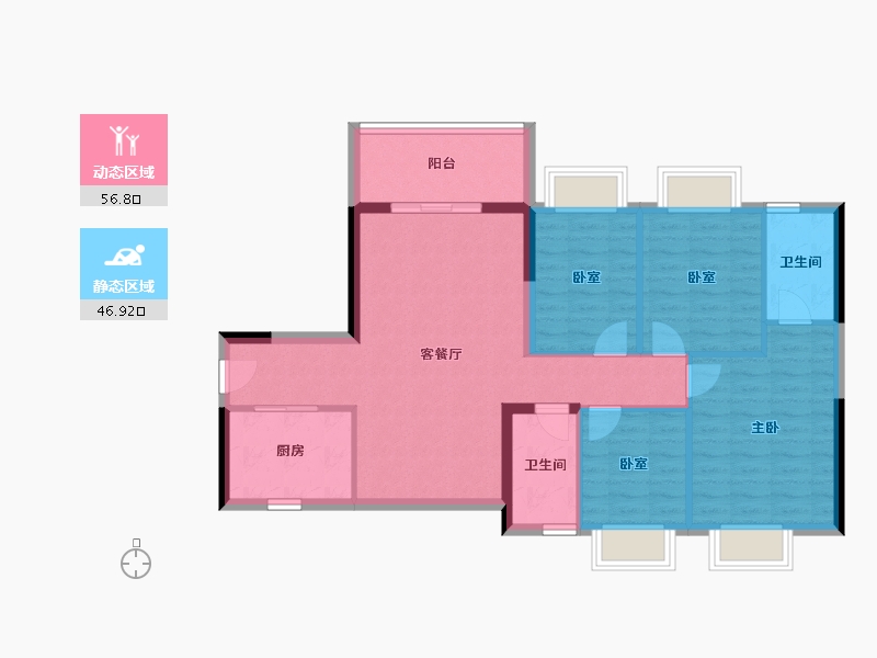 广东省-东莞市-碧桂园·瑜璟臺-93.60-户型库-动静分区