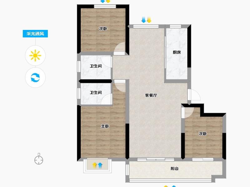 山东省-聊城市-世家·学府里-85.04-户型库-采光通风