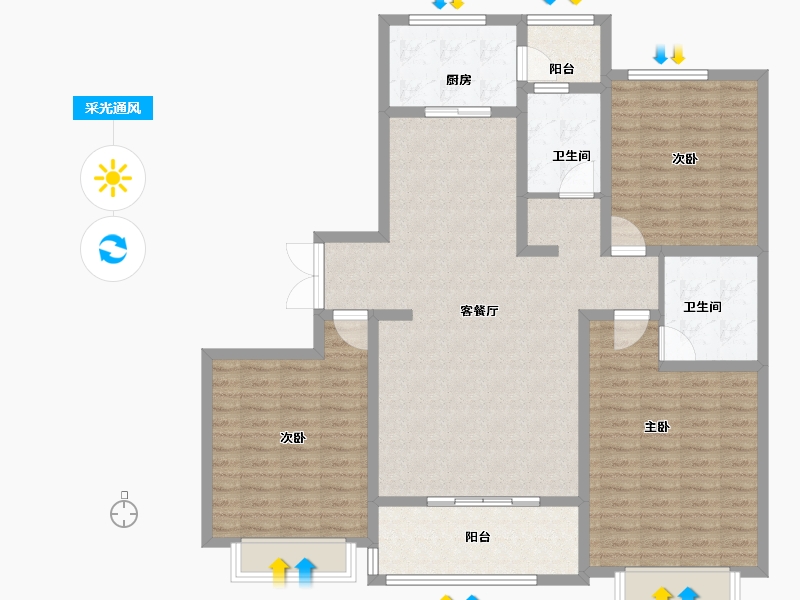 山东省-滨州市-莲池水岸·怡馨苑-128.30-户型库-采光通风