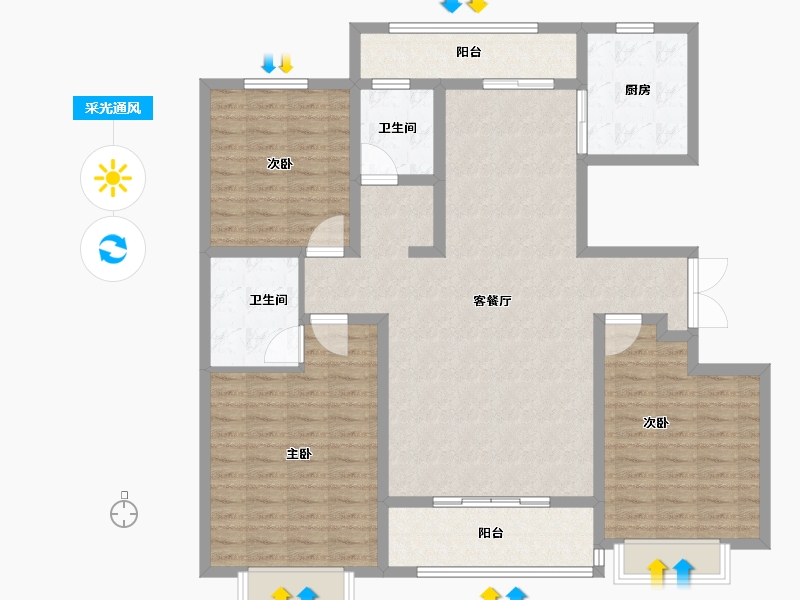 山东省-滨州市-莲池水岸·怡馨苑-128.51-户型库-采光通风