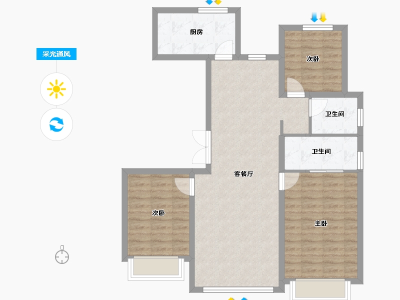 河北省-秦皇岛市-中冶德贤华府-84.93-户型库-采光通风