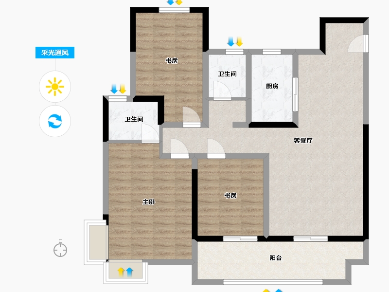 安徽省-淮南市-书香雅苑-105.00-户型库-采光通风