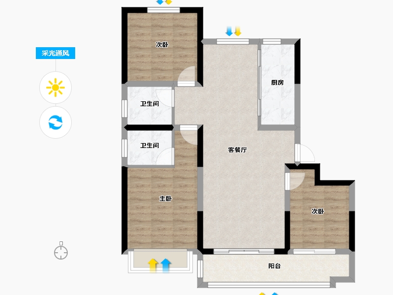 山东省-聊城市-世家·学府里-85.52-户型库-采光通风