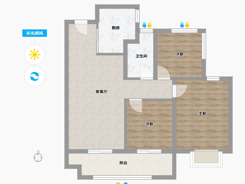 安徽省-合肥市-保利紫云-74.57-户型库-采光通风