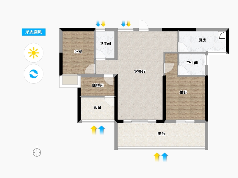 广东省-韶关市-碧桂园太阳城-90.63-户型库-采光通风