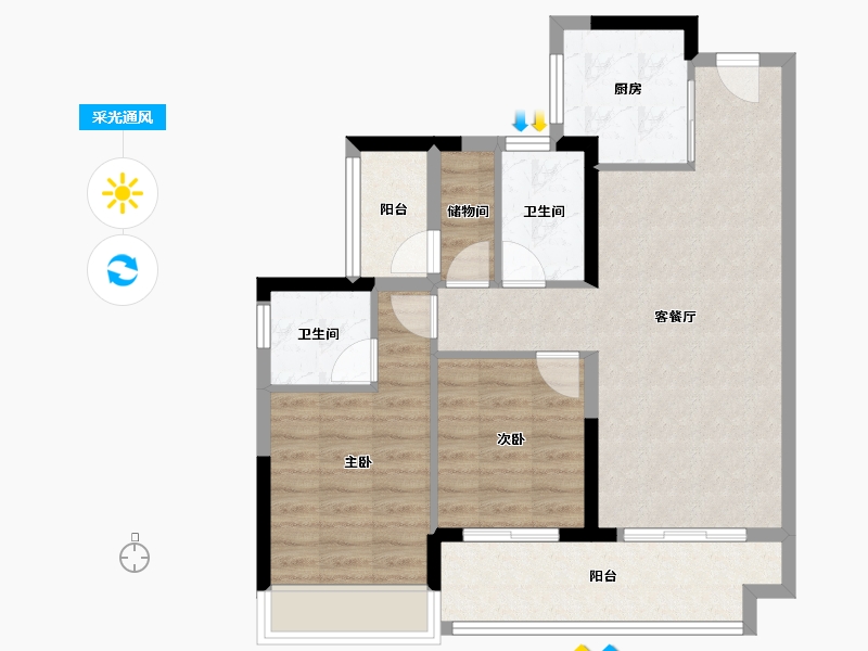 广东省-广州市-中建弘阳德信·湾璟壹号-76.01-户型库-采光通风