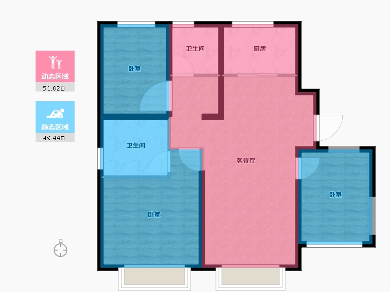 天津-天津市-誉东苑-90.40-户型库-动静分区