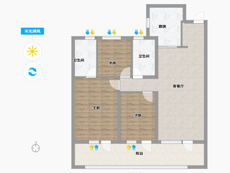 山东省-青岛市-华新园·央和府-94.40-户型库-采光通风