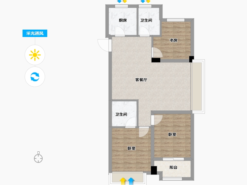 浙江省-杭州市-棠颂大院-72.92-户型库-采光通风