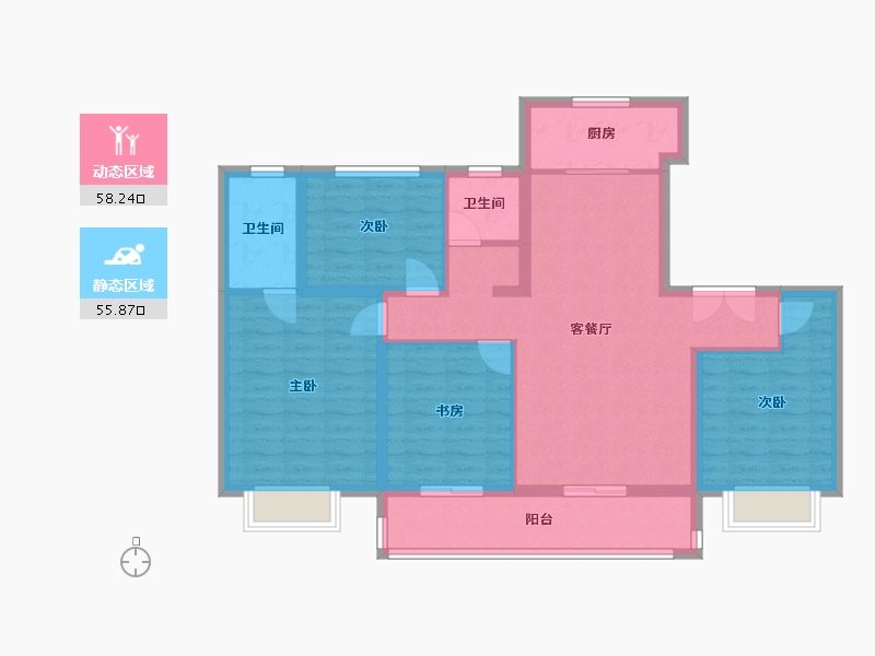 陕西省-宝鸡市-泰森铂悦公馆-102.00-户型库-动静分区