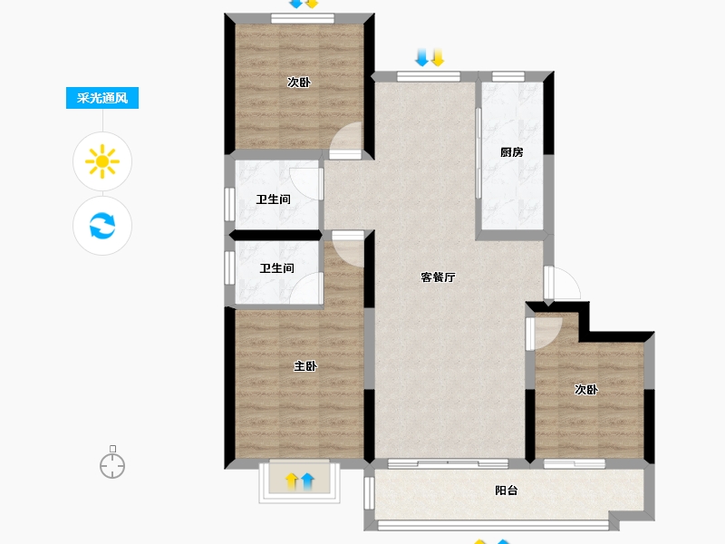 山东省-聊城市-世家·学府里-85.38-户型库-采光通风