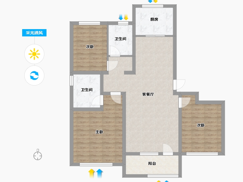 山东省-威海市-威高新城·信和苑-94.38-户型库-采光通风