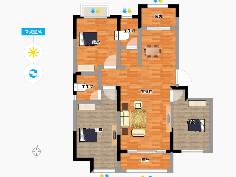 河南省-濮阳市-恒旺·政和府-89.70-户型库-采光通风