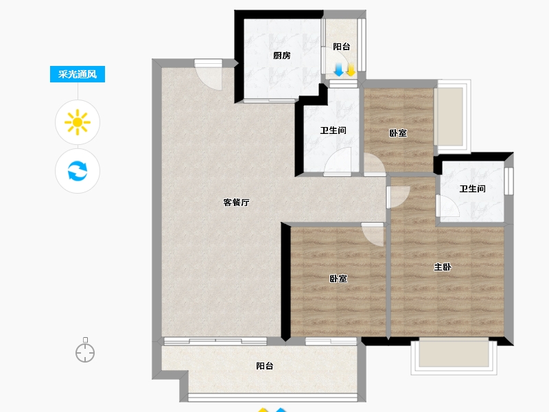 广东省-江门市-保利中央公馆-78.67-户型库-采光通风