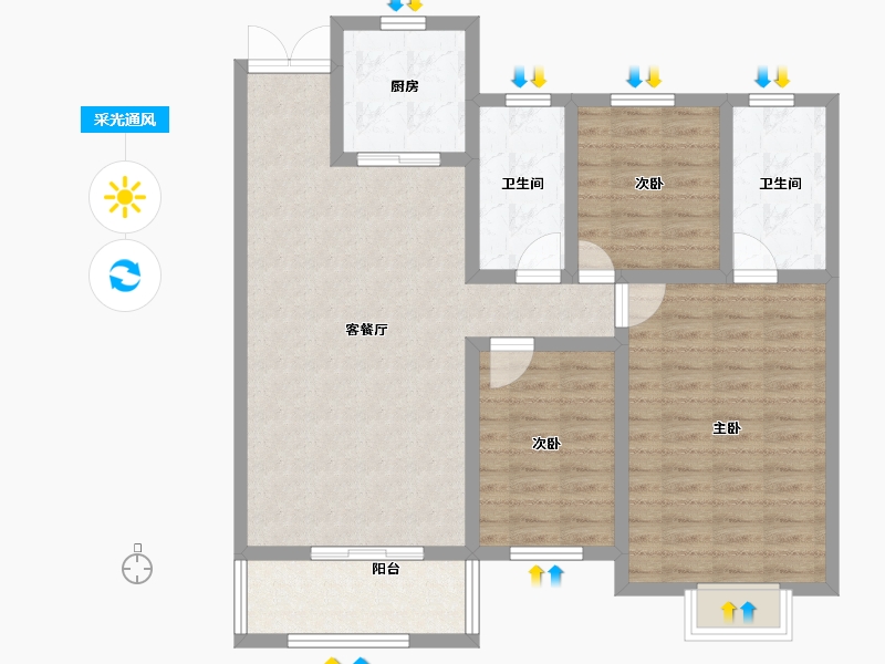 河南省-漯河市-坤恒·金色年华-97.60-户型库-采光通风