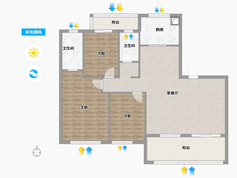 湖北省-黄冈市-城投玲珑家园-111.25-户型库-采光通风