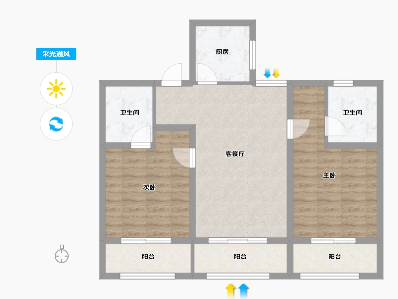 江苏省-扬州市-万科时代风华-80.98-户型库-采光通风