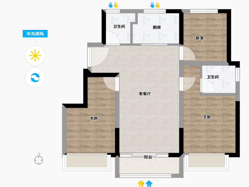 天津-天津市-恒基旭辉都会江来-76.00-户型库-采光通风