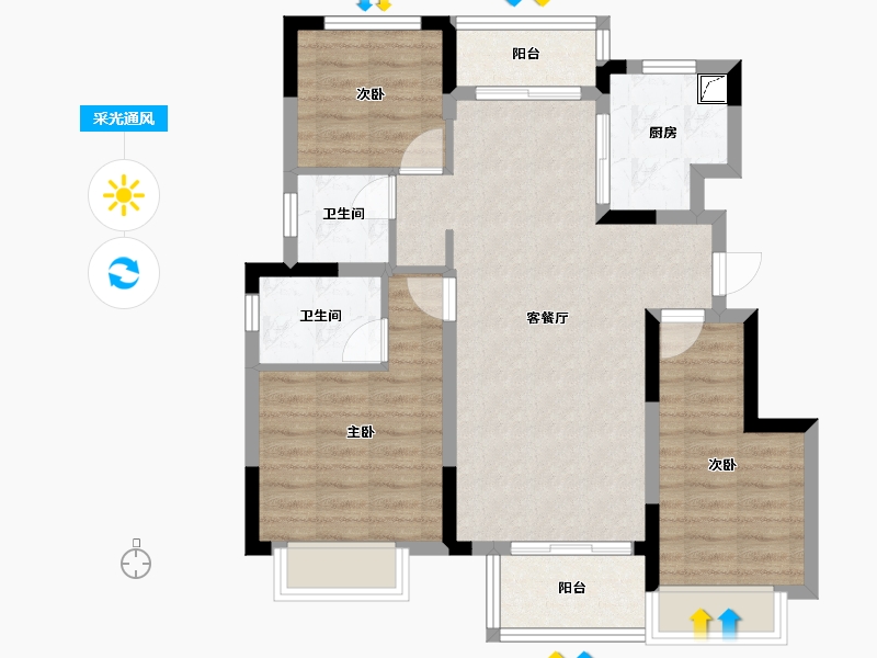 重庆-重庆市-绿城·春溪云庐-85.00-户型库-采光通风