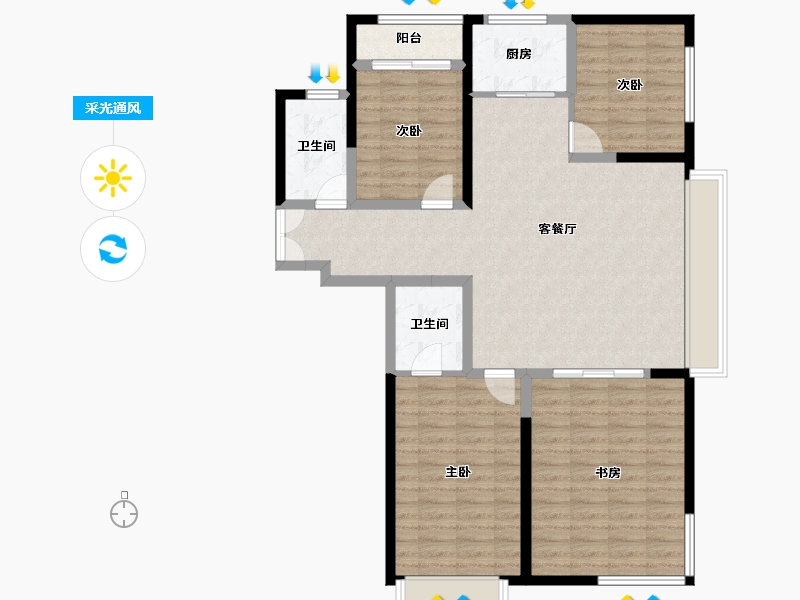 陕西省-榆林市-万民新天地-110.65-户型库-采光通风