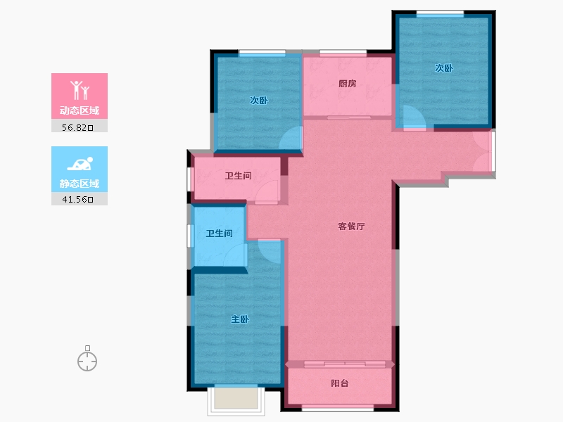 陕西省-榆林市-万民新天地-87.87-户型库-动静分区