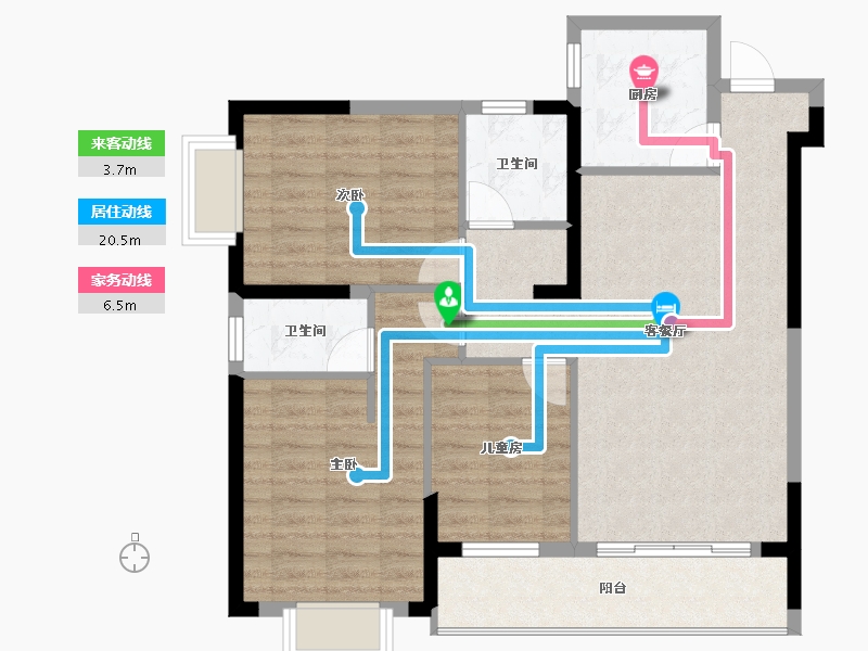 贵州省-六盘水市-星筑•中央公园-86.47-户型库-动静线