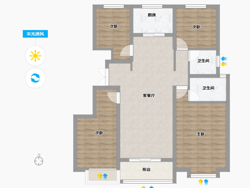 陕西省-榆林市-汇兴花园-95.70-户型库-采光通风