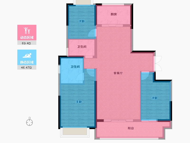 陕西省-榆林市-龙港世纪城-105.12-户型库-动静分区