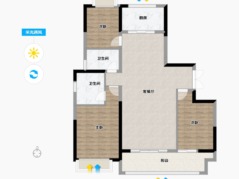 陕西省-榆林市-龙港世纪城-105.12-户型库-采光通风