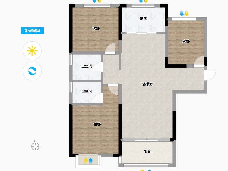 陕西省-榆林市-朗阁红岭欣序-96.97-户型库-采光通风