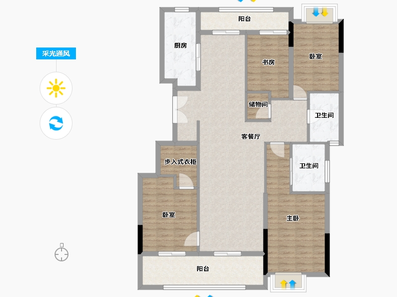 浙江省-杭州市-和家园玺园-132.00-户型库-采光通风