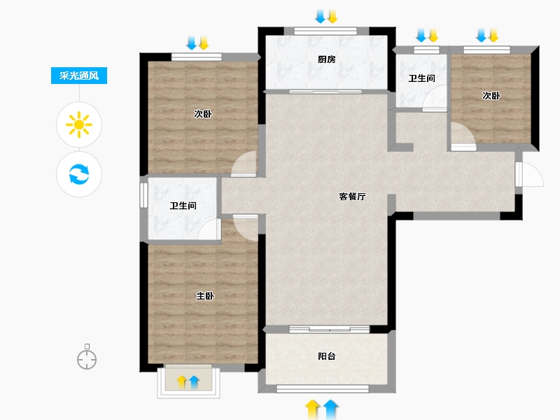 陕西省-榆林市-朗阁红岭欣序-94.67-户型库-采光通风