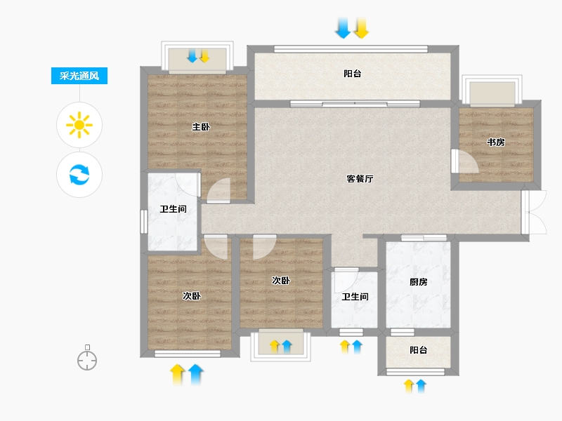 四川省-成都市-蜀道翰文府-96.89-户型库-采光通风