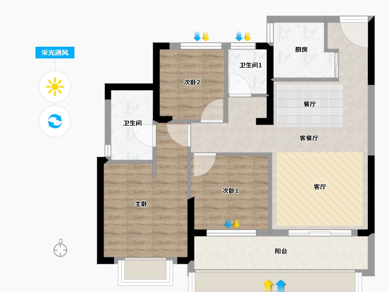 贵州省-六盘水市-星筑•中央公园-78.62-户型库-采光通风