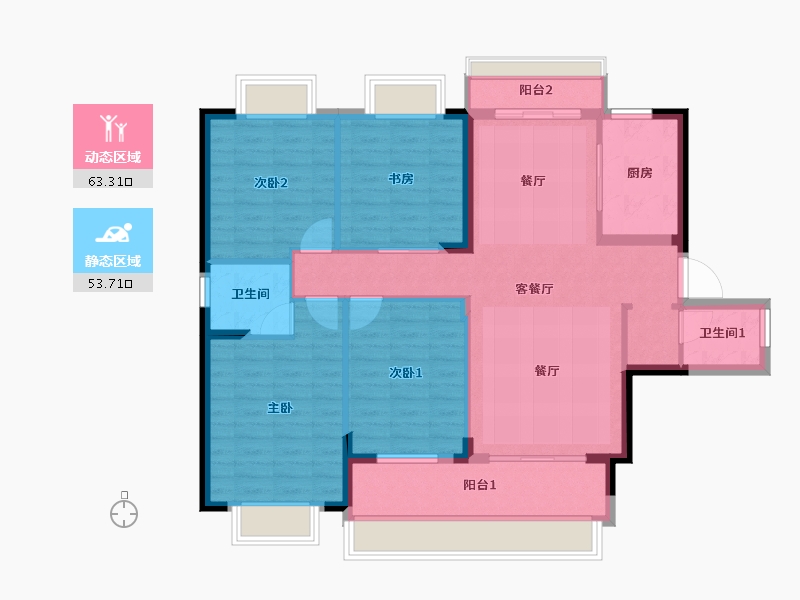 贵州省-六盘水市-星筑•中央公园-105.72-户型库-动静分区