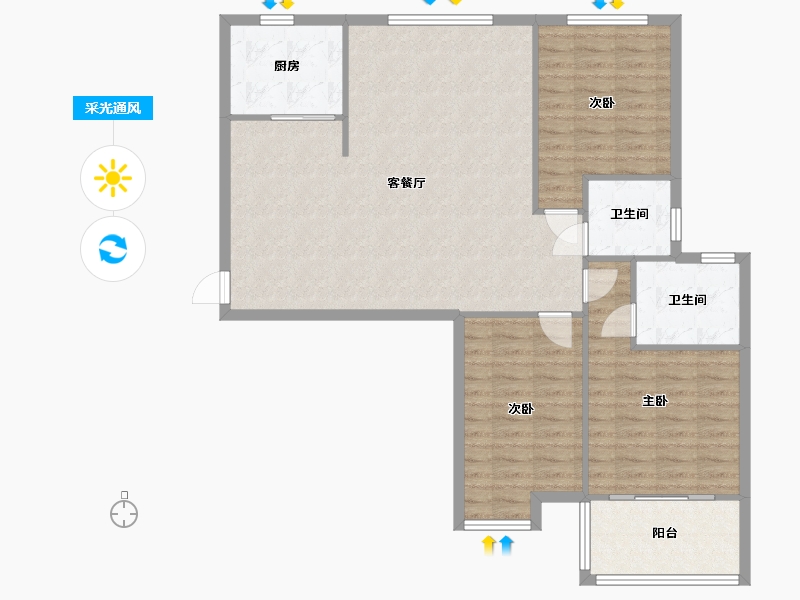 陕西省-宝鸡市-团结一组住宅新区-101.00-户型库-采光通风