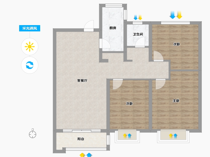 陕西省-咸阳市-公园华府-95.20-户型库-采光通风