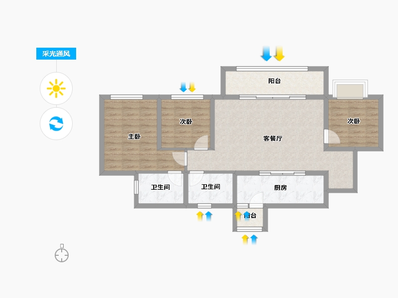 四川省-成都市-蜀道翰文府-85.61-户型库-采光通风