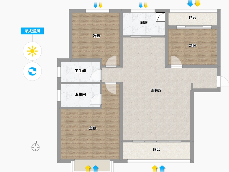 陕西省-咸阳市-公园华府-101.70-户型库-采光通风