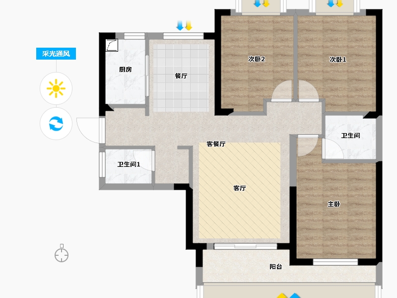 贵州省-六盘水市-星筑•中央公园-85.32-户型库-采光通风