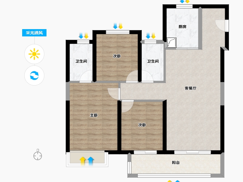 江苏省-镇江市-绿地·翠园-85.11-户型库-采光通风