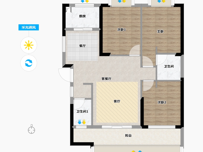 贵州省-六盘水市-星筑•中央公园-92.69-户型库-采光通风