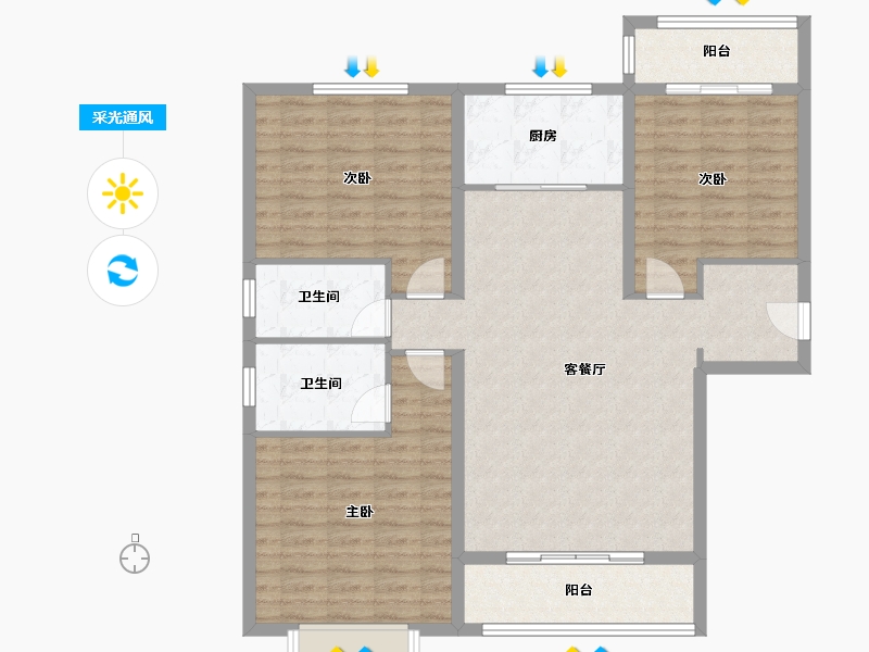 陕西省-咸阳市-公园华府-111.21-户型库-采光通风