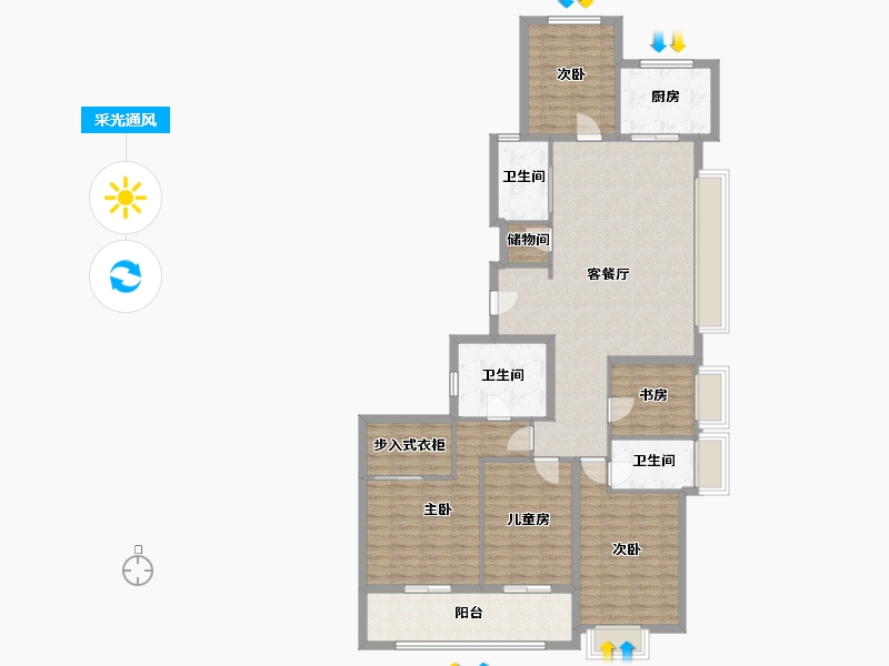 浙江省-杭州市-潮听映月府-138.45-户型库-采光通风