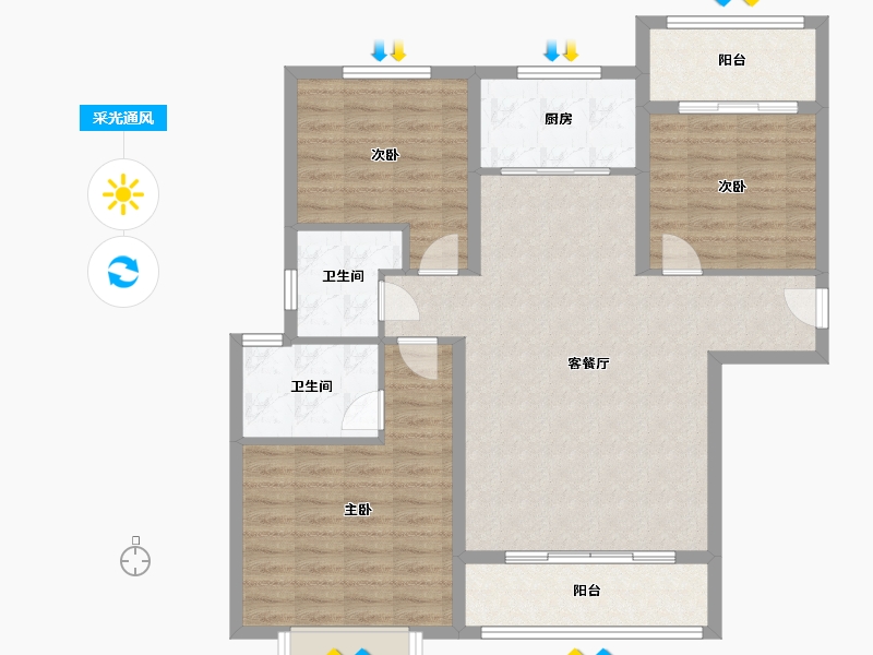 陕西省-咸阳市-公园华府-102.21-户型库-采光通风