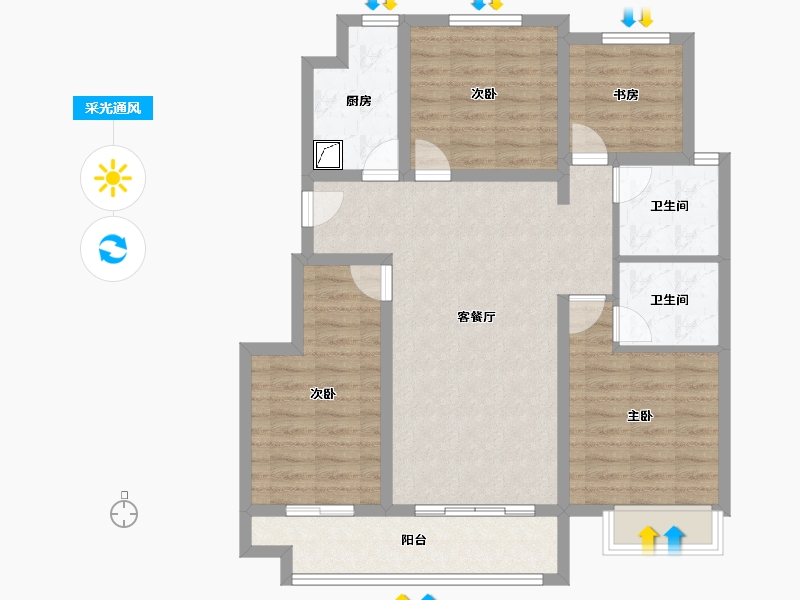 江苏省-镇江市-中昂·璟院-92.97-户型库-采光通风