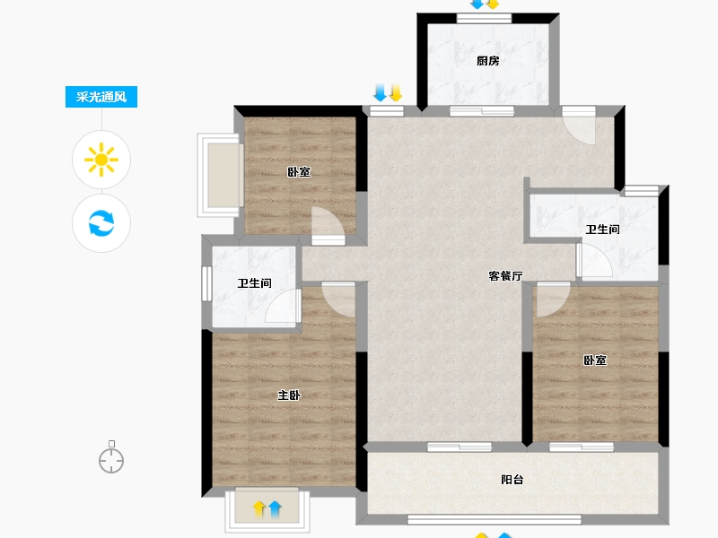 浙江省-杭州市-滨江嘉品-90.40-户型库-采光通风